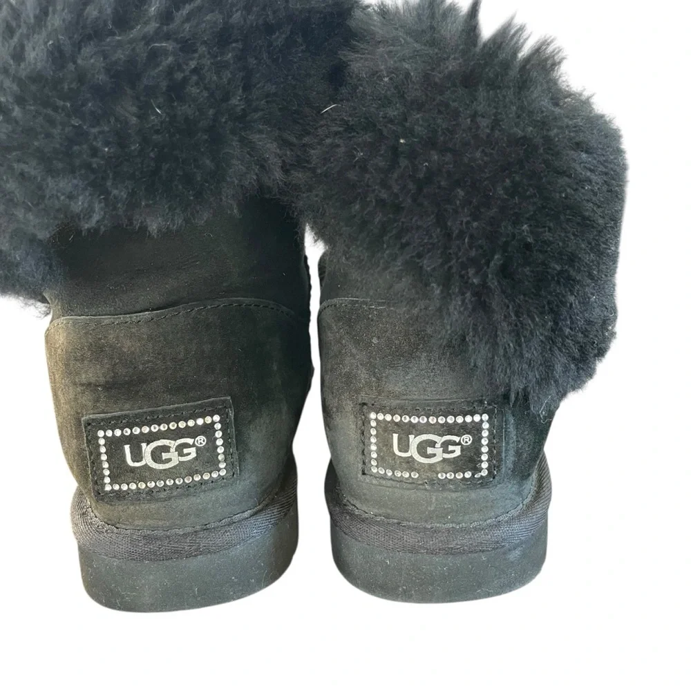 UGG Black Mini Bailey Button Bling Boots.  Size 8